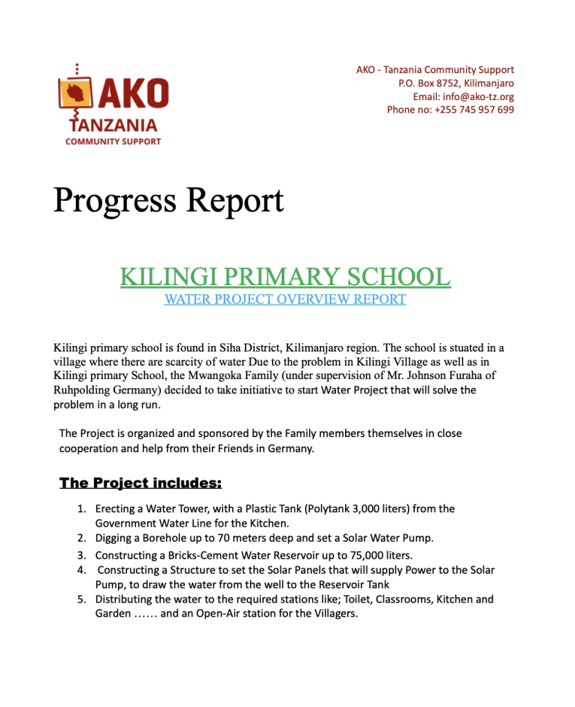 Kilingi Primary School Progress Report